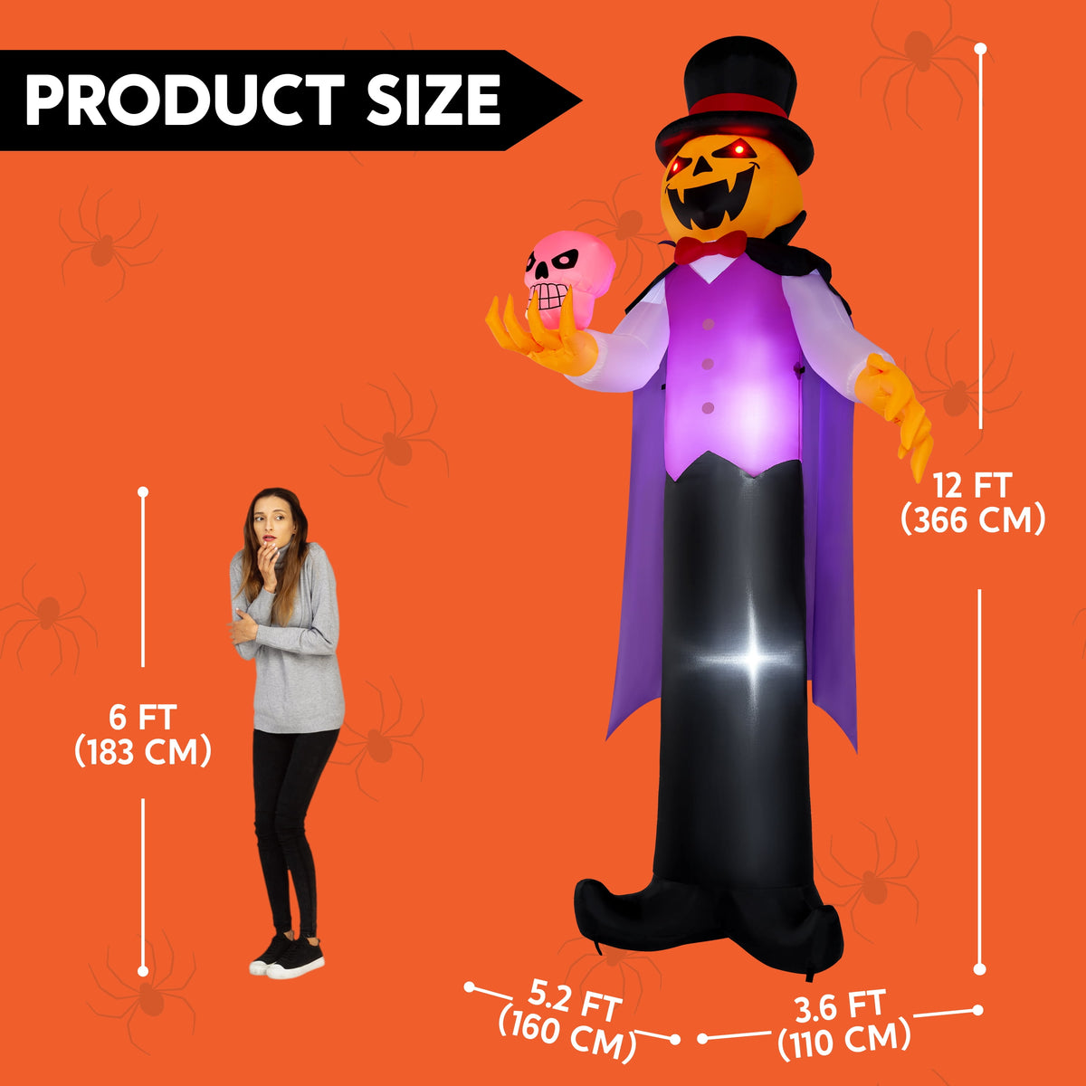 Joyfy 12 ft Giant Halloween Inflatable Pumpkin Ghost Vampire with Skull Decoration with Built-in LEDs, Ghost Halloween Decorations Outdoor Blow Up Yard Lawn Decoration
