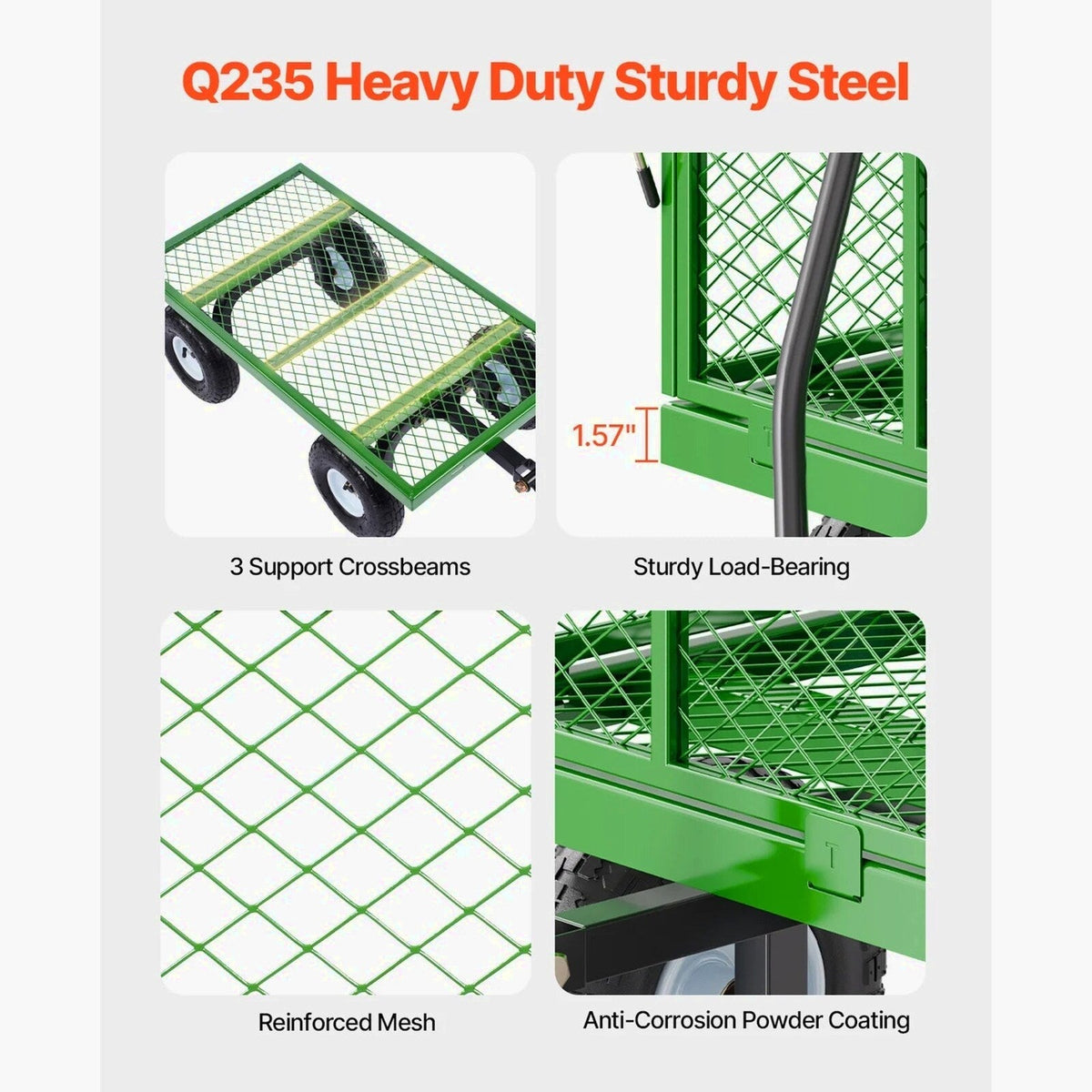 KFFKFF Steel Garden Utility Cart 900 Lbs, 38 x 22 in, 10 in Wheels, Green - V900G