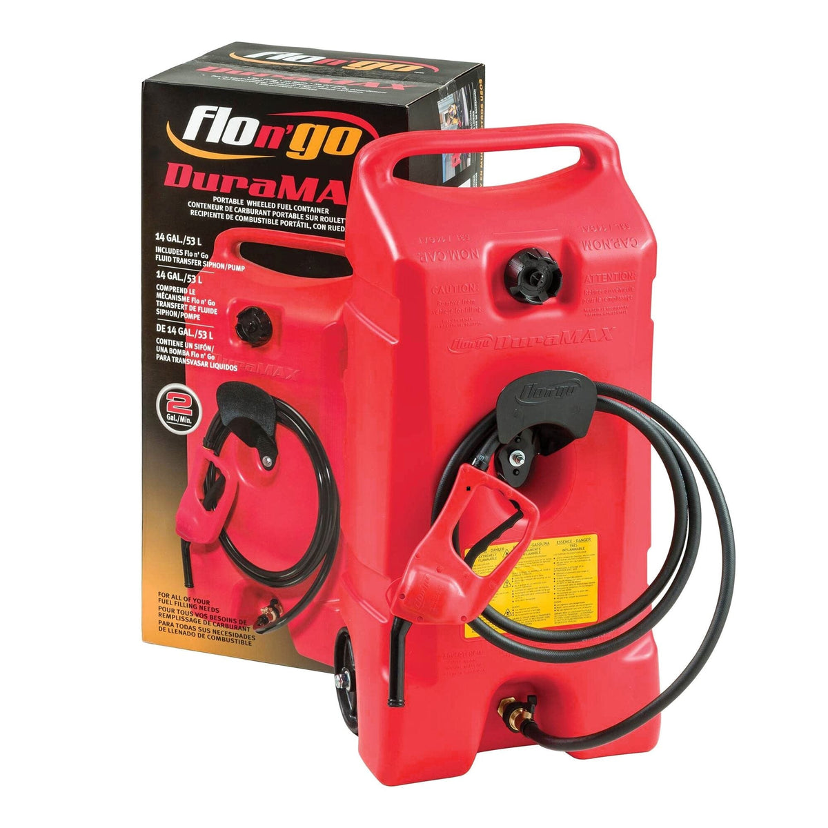 Scepter Flo N' Go DuraMax 14 Gallon Portable Fuel Tank With Pump, 2 Pack, Red