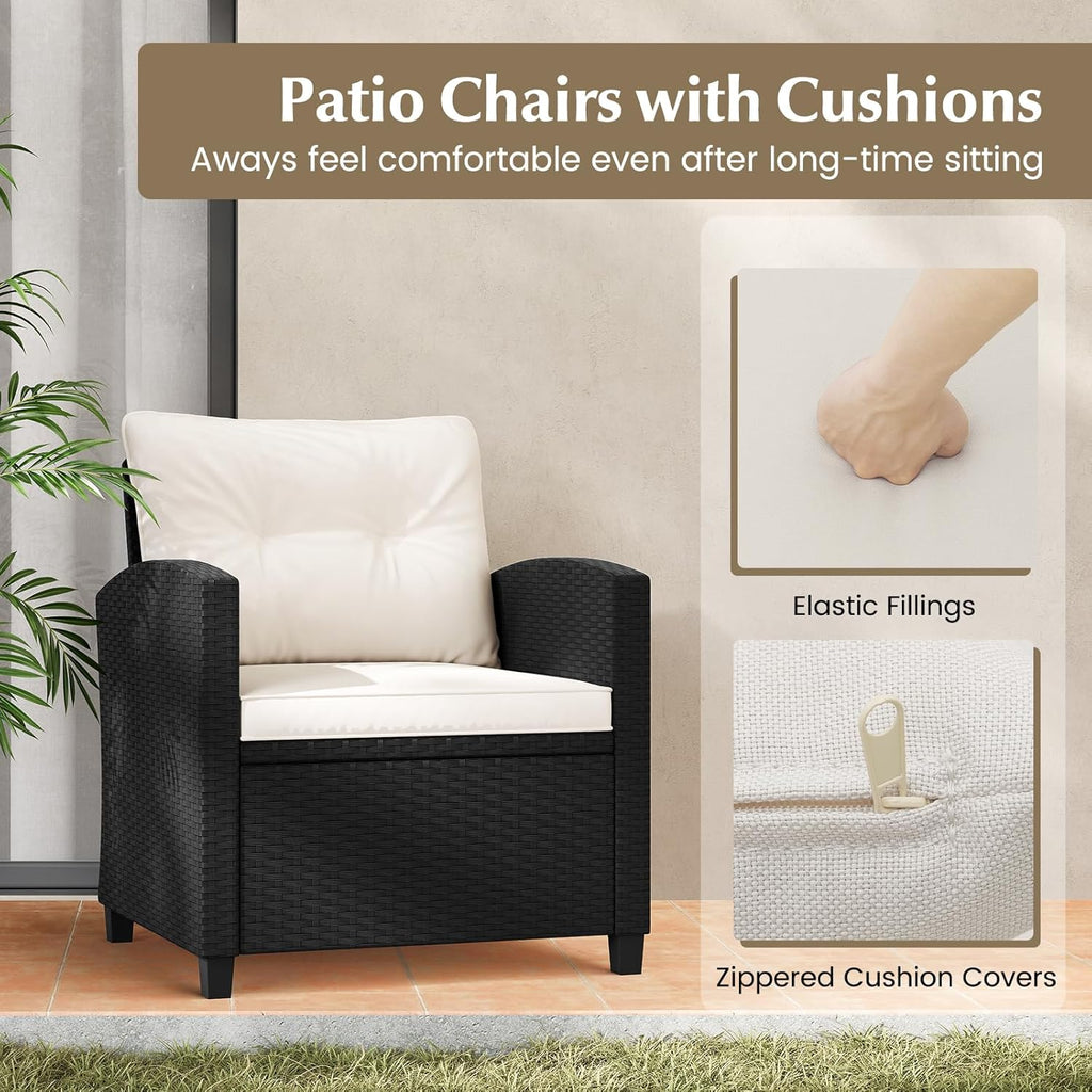 Tangkula 3-Piece Patio Rattan Conversation Set With Cushions And Glass-Topped Coffee Table