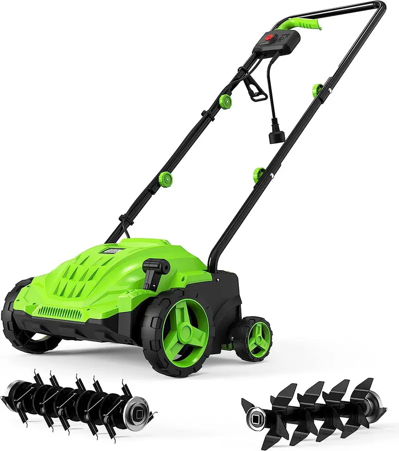 SWIPESMITH 13-Inch 12 Amp Electric Dethatcher Scarifier With Foldable Handle - 2-in-1