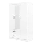 3-Door Mirror-Front Wardrobe With Integrated Shelving And Dual Storage Drawers