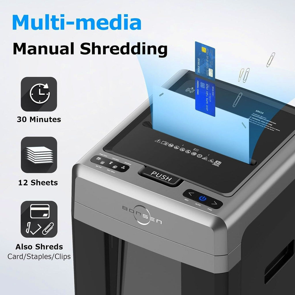 BONSEN Auto Feed Micro-Cut Paper Shredder, 300-Sheet, 60 Min, P-4, 8.1 Gallons, Black
