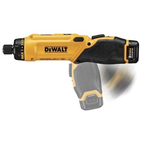 DEWALT 8V MAX Cordless Gyroscopic Screwdriver With Adjustable Handle, (2) 1.0Ah Batteries, Charger, And Bag