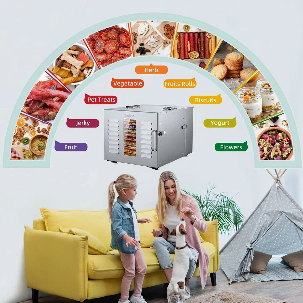 Septree Commercial Food Dehydrator With 10 Stainless Steel Trays - 15.6 x 15.6in