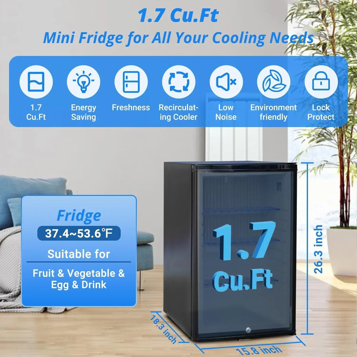 SMETA Portable Absorption Mini Fridge, 1.7 Cu Ft, AC 110V/DC 12V