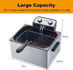 Electric Deep Fryer With Basket, 5.3 Quart, Stainless Steel