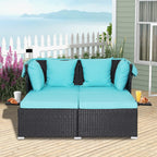 RELAX4LIFE Patio Daybed With Canopy, Cushions, 4 Pillows And 2 Side Trays, Turquoise - B0BYSN7GC7