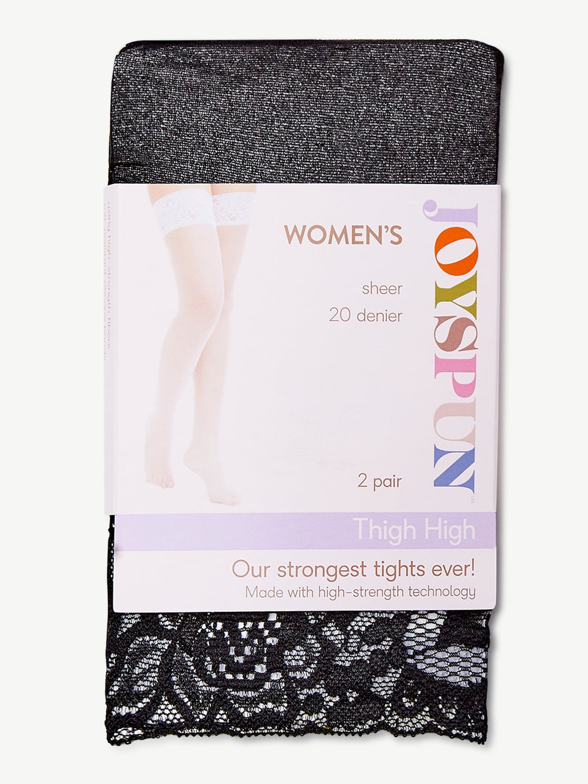Joyspun Sheer Lace Top Thigh High Stockings for Women, Regular & Plus Sizes, 2-Pack