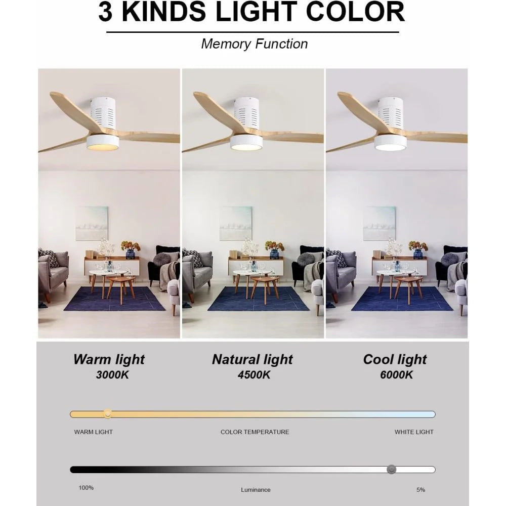52in 3-Blade Ceiling Fan With Lights, Remote Control, 6 Speeds, Matte Black and Black Walnut