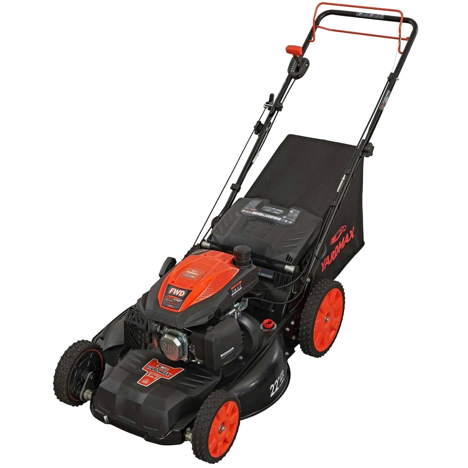 YARDMAX 22 inch 201cc 3-in-1 Gas Self-Propelled Lawn Mower With CVT And High Wheels - YG2860