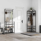 SQRTYVG Corner Hall Tree With Shoe Bench, 10 Movable Metal Hooks, Black - 71.3x18.1x18.1in