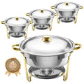 Chafing Dishes For Buffet 4 Pack, 6QT Round Stainless Steel - Gold And Silver