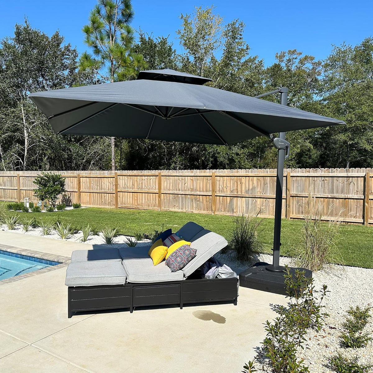 PURPLE LEAF Cantilever Patio Umbrella, 10FT Square, Grey - 360 Degree Rotation