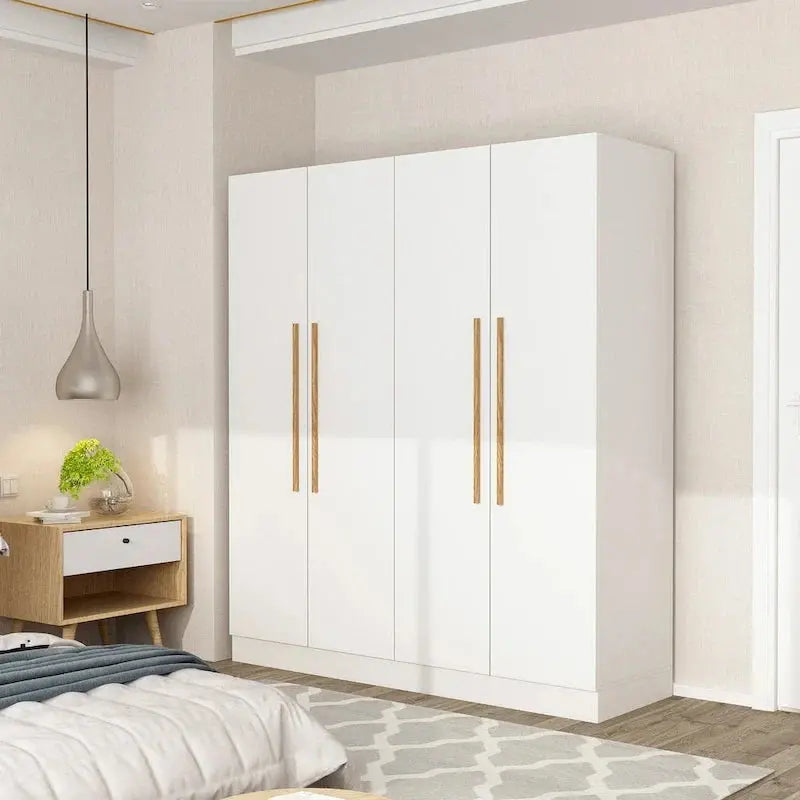 FUFU&GAGA Solid Wood Freestanding Wardrobe Closet With Internal Shelves And Hanging Space