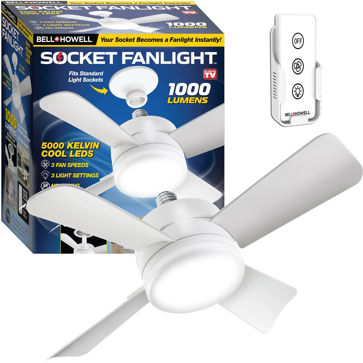 Bell + Howell Light Socket Ceiling Fan & Light