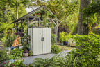 Keter Premier Vertical Outdoor Storage Shed With Floor, Lockable Double Doors, Grey