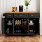 Rubberwood Rolling Kitchen Island Cart, 54.1L x 29.5W x 35.9H, 4 Doors, 3 Drawers