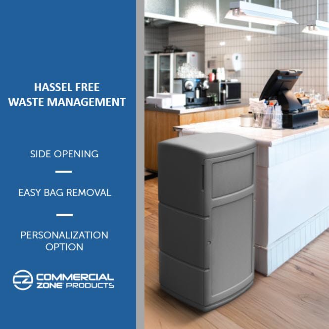 Commercial Zone PolyTec Side Entry Trash Container, Square, Dual Flipper, Dome Top