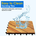 TrumanPick 27 PCS Interlocking Acacia Wood Deck Tiles, 12 in L x 12 in W, Brown Diagonal