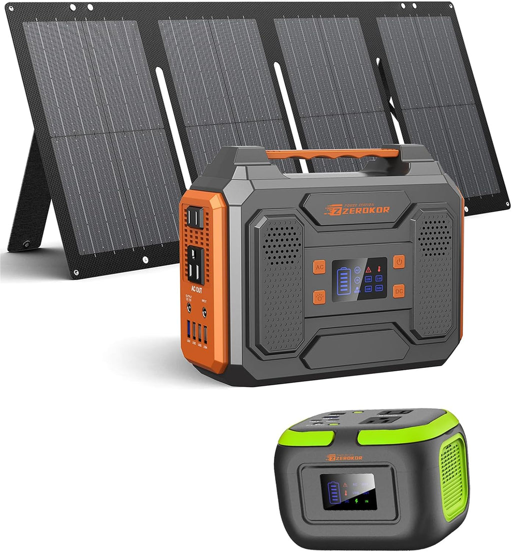 ZeroKor 300W Portable Power Station Bundle With 60W Solar Panel And 120W Power Bank