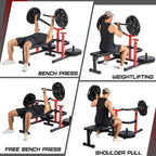 Chest Press Machine With Independent Converging Arms, Adjustable Flat Bench, 1050LBS Capacity, Red
