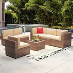 7-Piece PE Rattan Outdoor Sectional Set With Wicker Patio Sofa And All-Weather Cushions