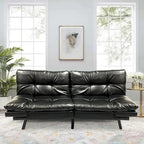 Faux Leather Convertible Futon Sofa Bed - Black Or Camel-Brown