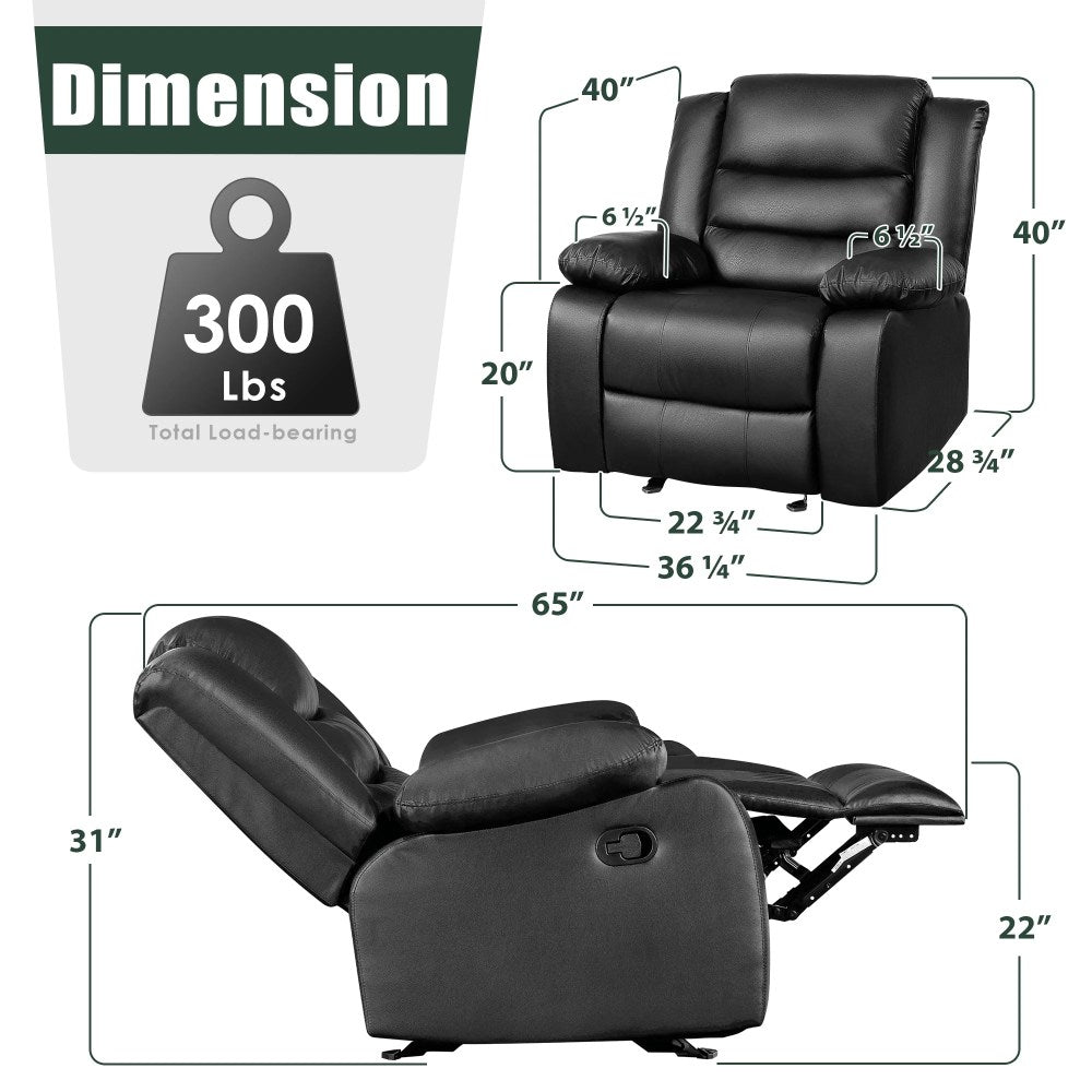 TrumanPick Manual Leather Rocker Recliner Chair, Black