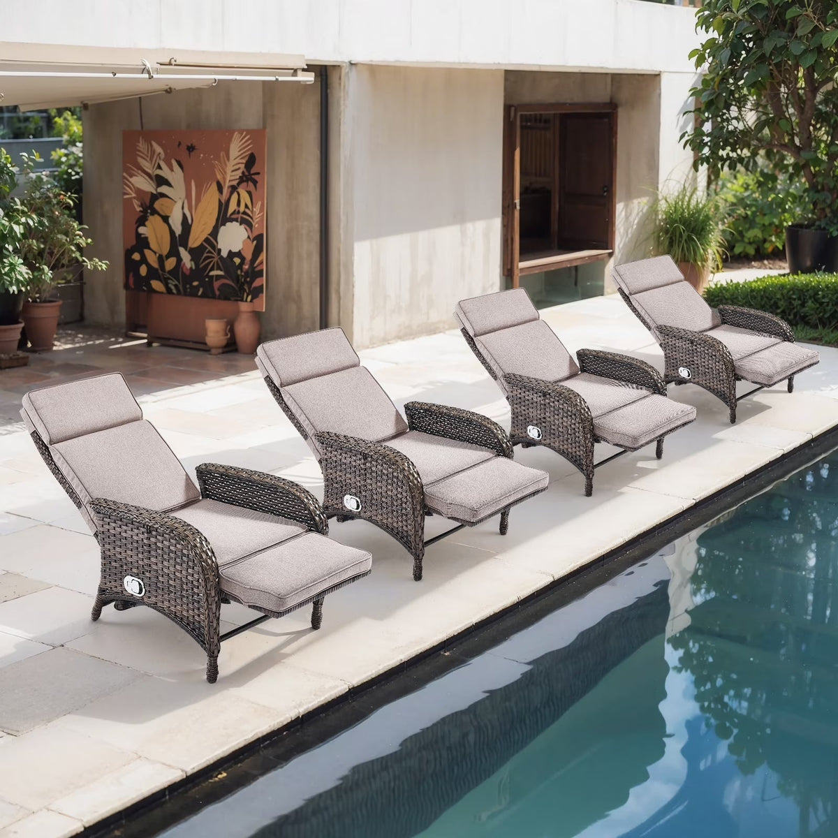 OPOHORO Outdoor Recliner Chair With Cushion, Beige, 1-Pc