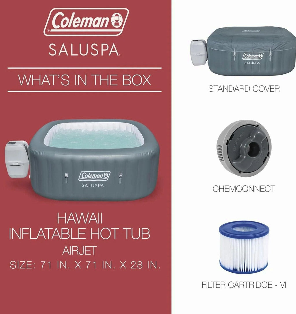 Coleman 4 To 6 Person Square Inflatable Hot Tub With 114 AirJets, Gray - 15442