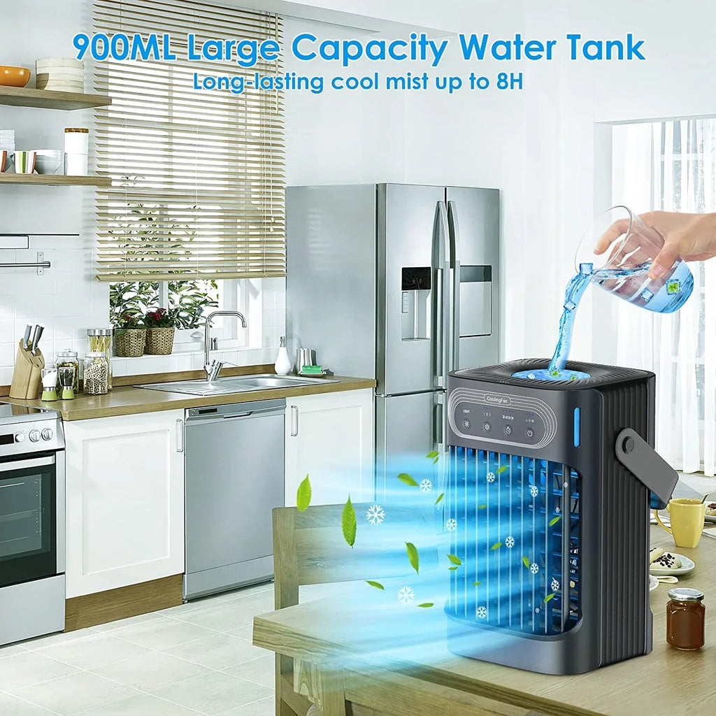 VICELEC Portable Evaporative Air Cooler, 900ml, 3 Speeds, 3 Mist Modes, 7-Color Night Light