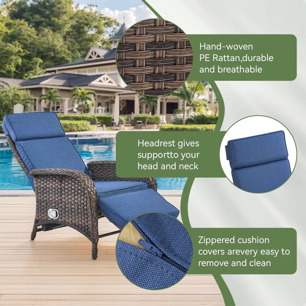 OPOHORO Outdoor Recliner Chair With Cushion, Beige, 1-Pc