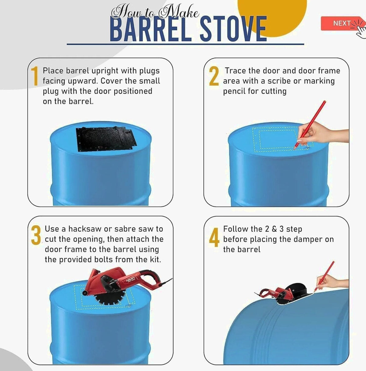 Sonret Barrel Wood Stove Kit for 30-55 Gallon Drums - Kit C