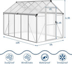 Garvee 6 x 10 ft Green Polycarbonate Greenhouse With Aluminum Frame, Lockable Door And Adjustable Roof Vent