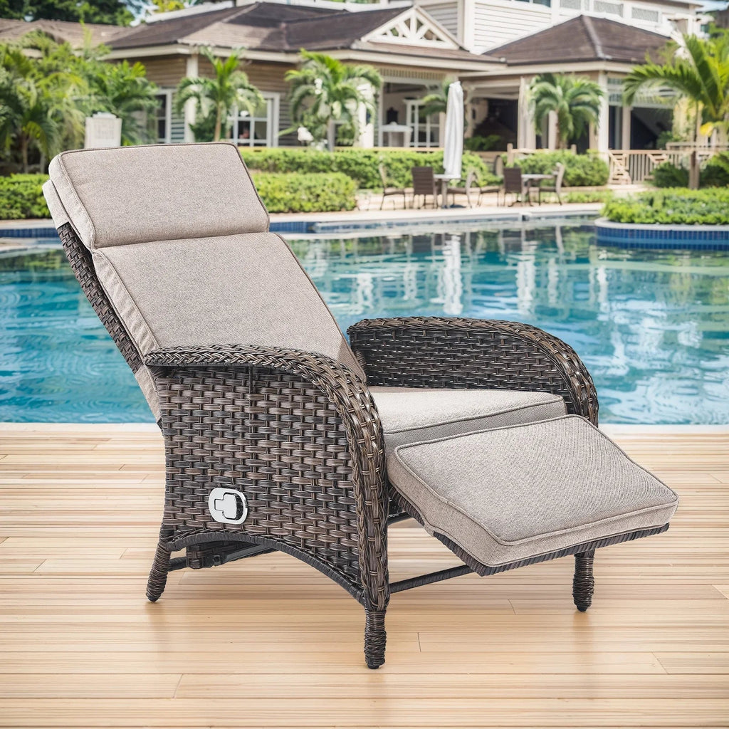 OPOHORO Outdoor Recliner Chair With Cushion, Beige, 1-Pc