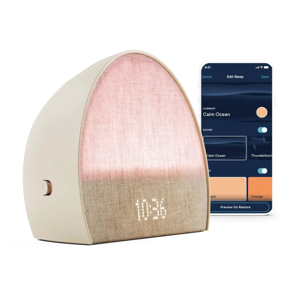 Hatch Restore 2 Bedside Sleep Guide Sunrise Alarm Clock Sound Machine - Putty