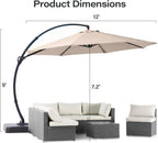 LAUSAINT HOME 11 FT Beige Curvy Cantilever Patio Umbrella With Base