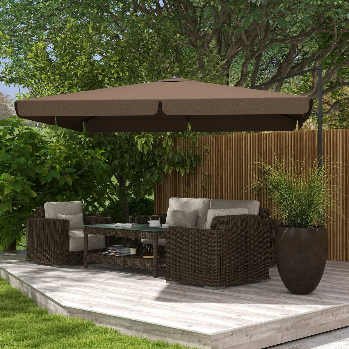 Royard Oaktree 10ft Cantilever Patio Umbrella With Tilt, Crank, Cross Base, Aluminum Pole And Air Vent - Tan