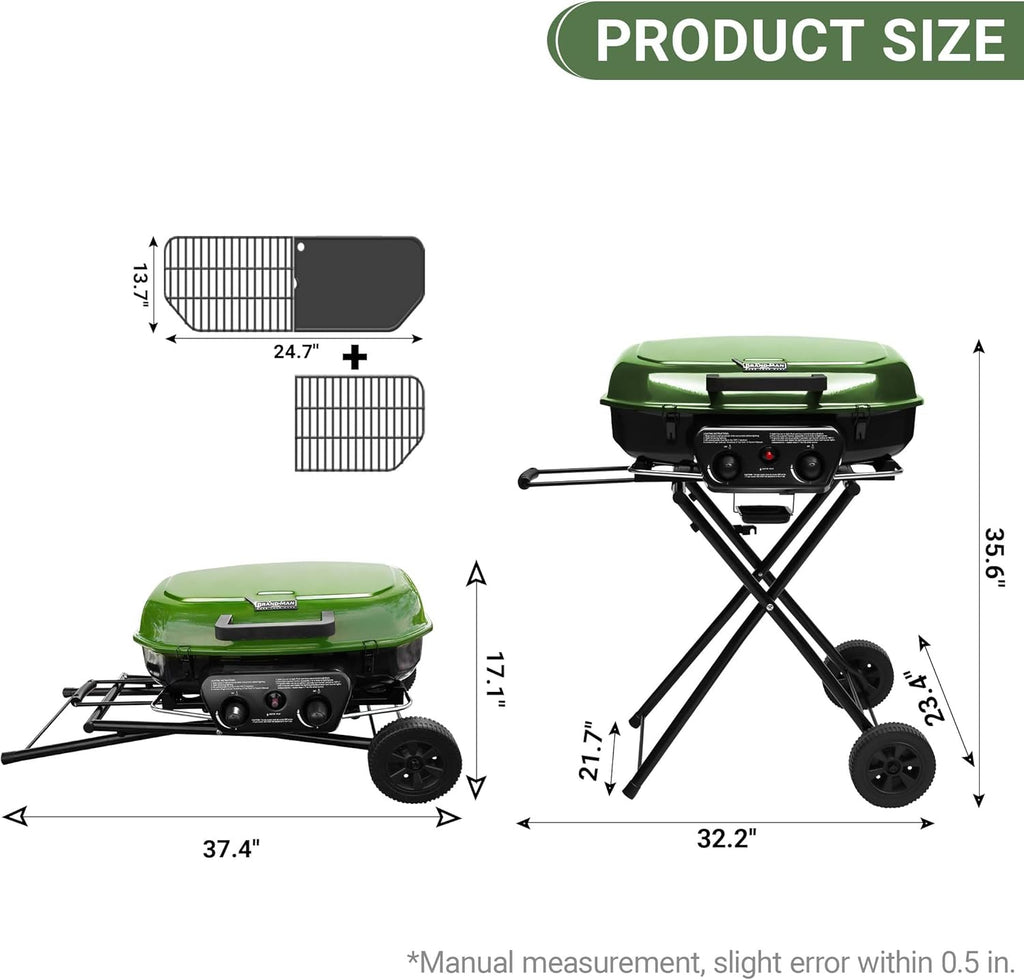 Brand-Man Portable Propane Gas Grill With Folding Cart And Push-Button Ignition