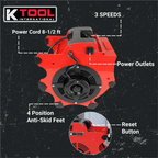 K Tool International Workforce Blower, 3-Speed, 1200 CFM, 4-Angle Position, Red - 77700