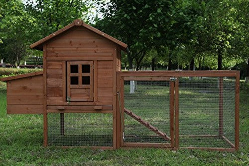 Wooden Chicken Coop With Nest Box, 80.7in L x 26in W x 44.5in H