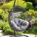 Weatherproof Wicker Hanging Basket Chair With Cushions, 300 lb Capacity