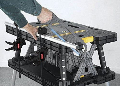 Keter Folding Work Table With 2 12 Inch Clamps, Black/Yellow - 17182239