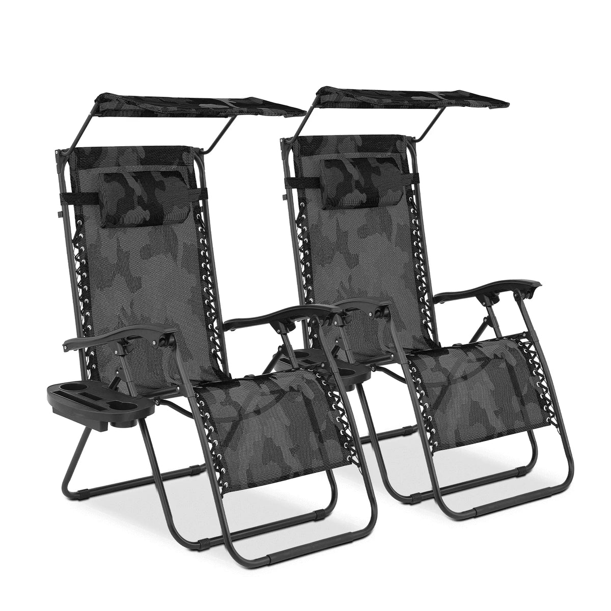MoNiBloom Zero Gravity Reclining Chairs Set Of 2 With Canopy Shade And Headrest, Black - 330 lbs