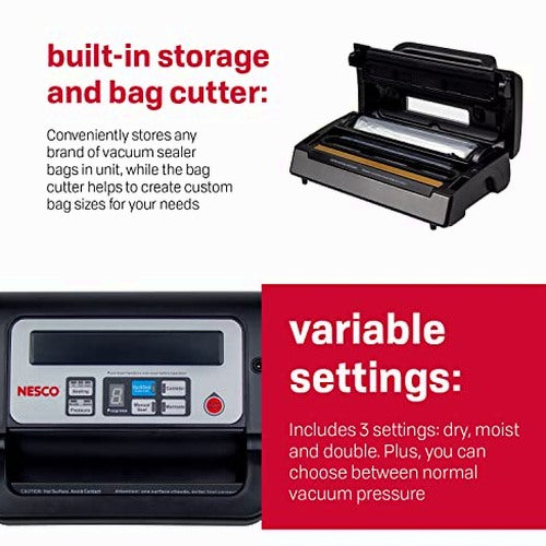 Nesco Deluxe Food Vacuum Sealer, 130 Watts With Bags And Viewing Lid - VS-12
