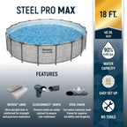 Steel Pro MAX 14 Foot x 48 Inch Round Steel Frame Above Ground Pool Set With 1,000 Filter Pump, Ladder And Cover - Gray