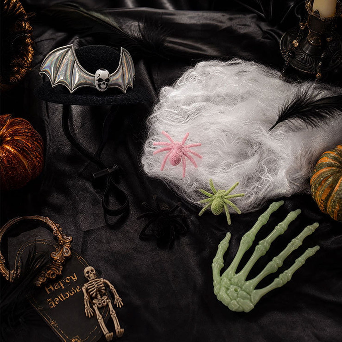 Halloween Porch Goose Outfit, Porch Goose Cloths Spider Web Duck Lawn Skeleton Costume for 23'' Plastic/Cement Duck Statues Patio Lawn Outdoor Decor