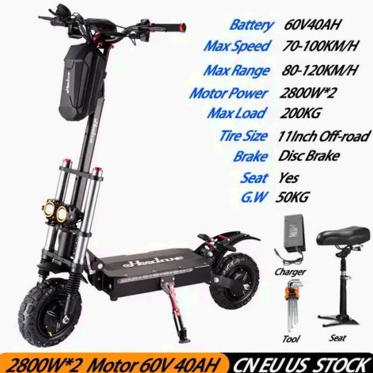eHoodax Electric Scooter, 5600W Dual Motor, 60V40AH, 11-Inch Tires, Regular Version 20 Miles - HB07