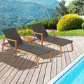 Acacia Wood Rattan Patio Chaise Lounge Chair Set With Folding Side Table